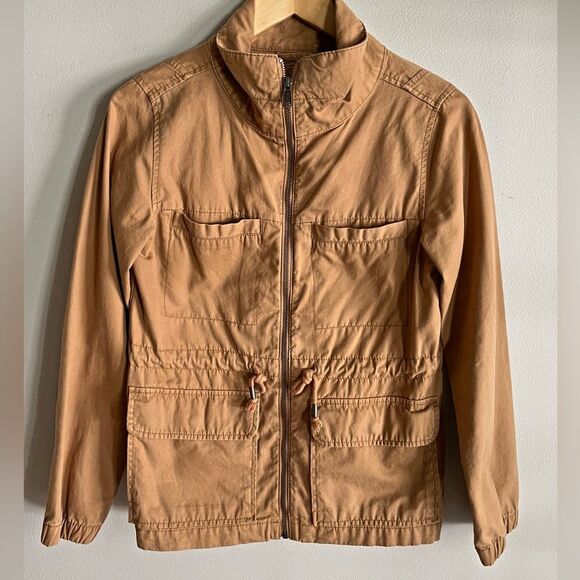 Old Navy Tan Utility Jacket XS Cotton Zip Front Drawstring Waist Safari Style - Picture 1 of 7